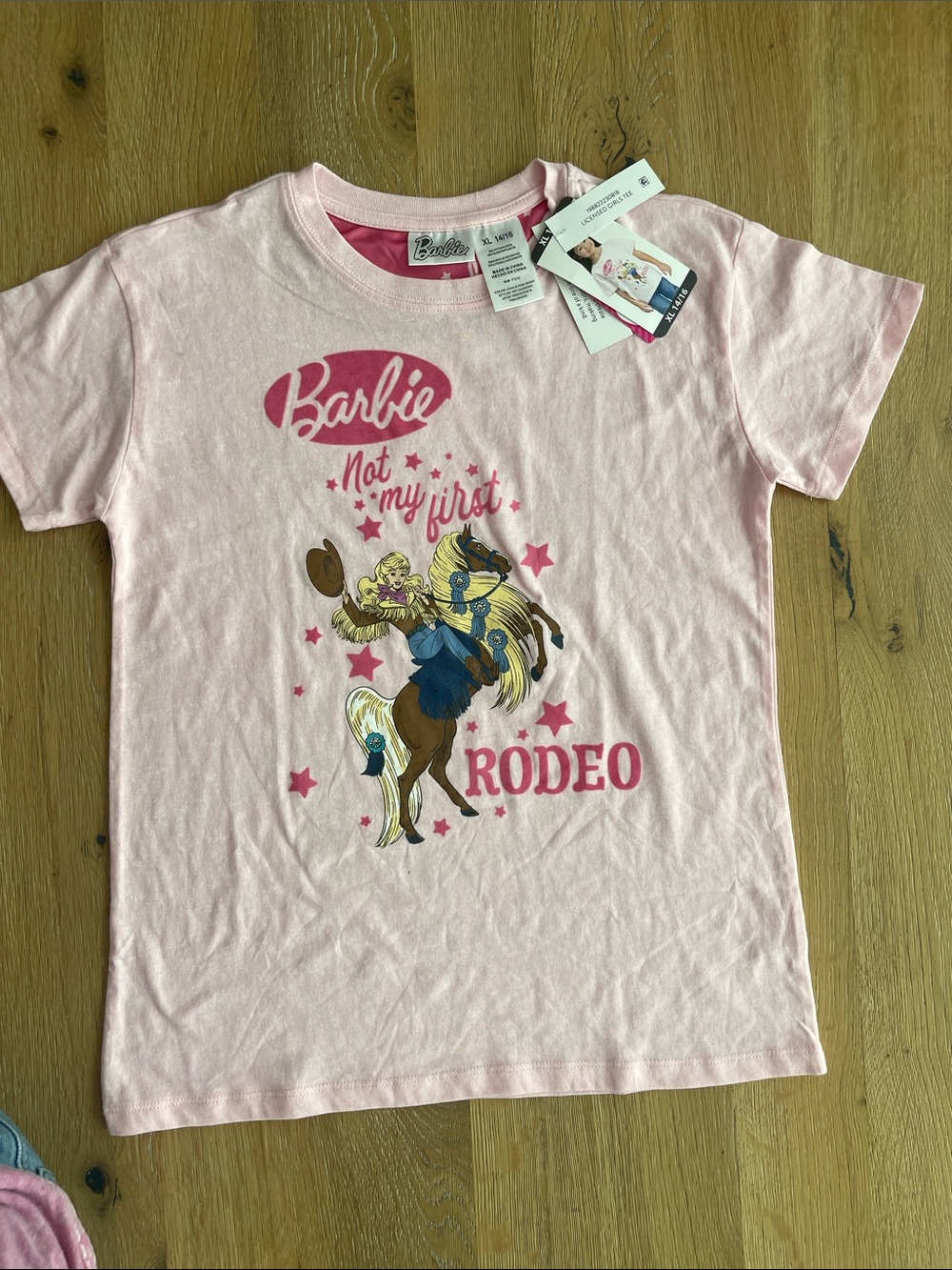 Barbie Pink Graphic Tee with Rodeo Horse and Stars